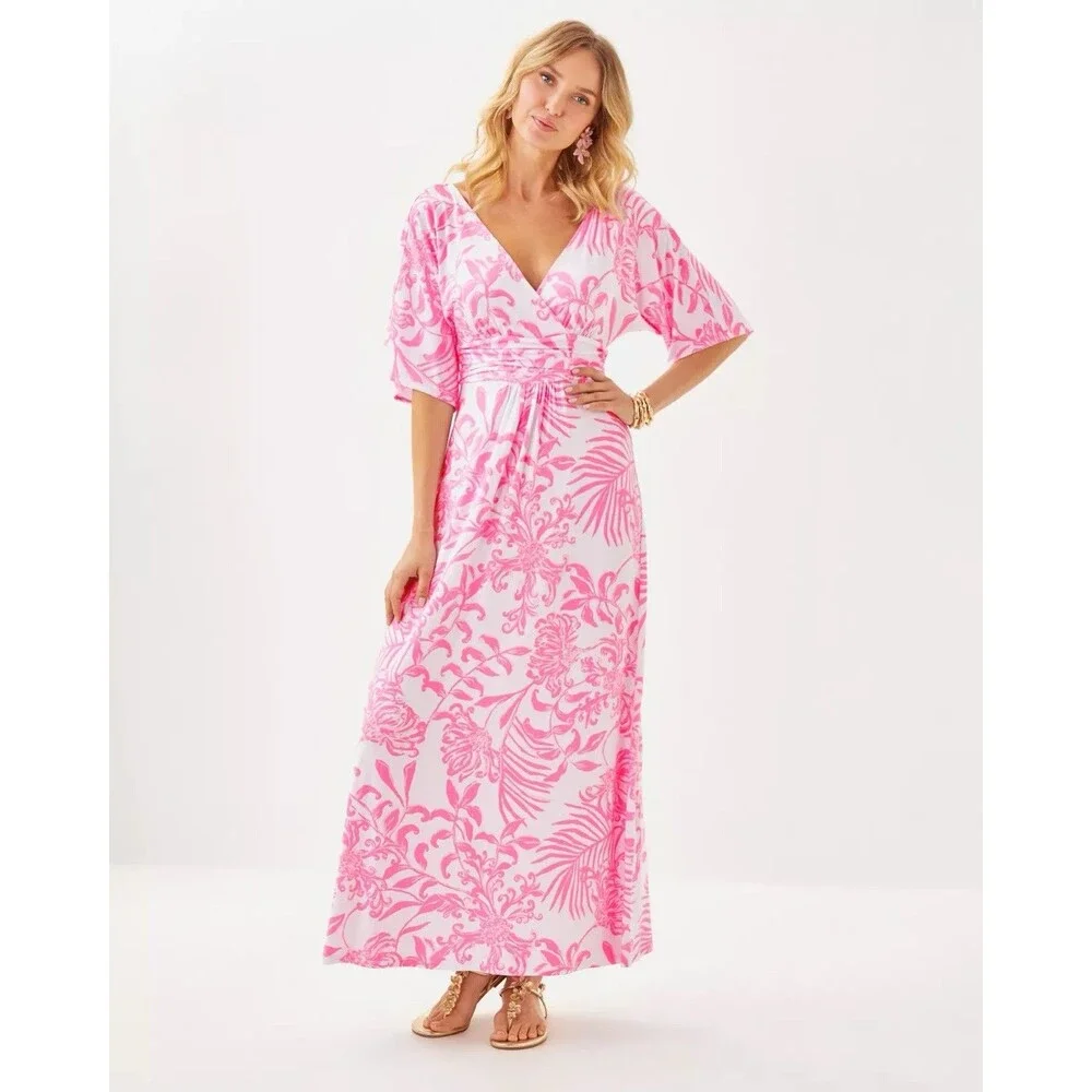 NWT Lilly Pulitzer Parigi Maxi Dress Rousseau Pink Glisten In The Sun Size M - Picture 1 of 8